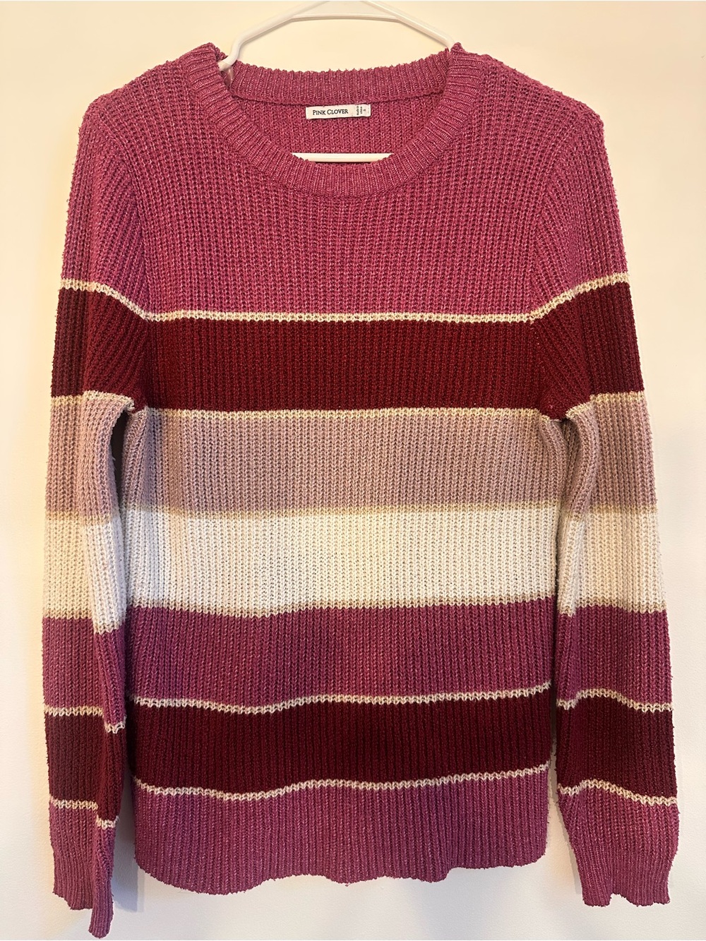 Pink Clover Striped Knit Sweater Women’s Small Mauve Burgundy Cream